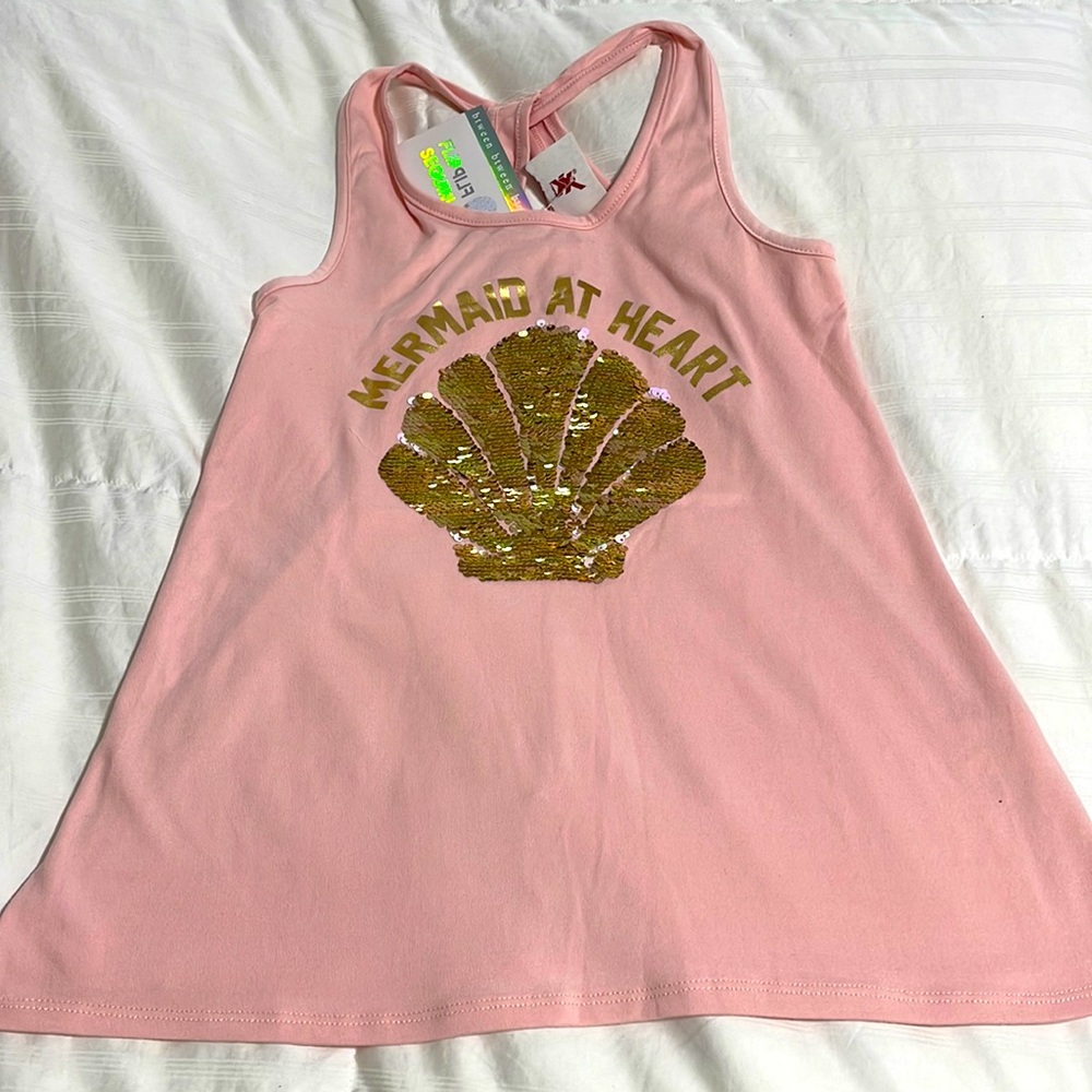 Mermaid at Heart 🧜‍♀️ ❤️ Girls Twist Back Tank Size 10 Flip Sequin